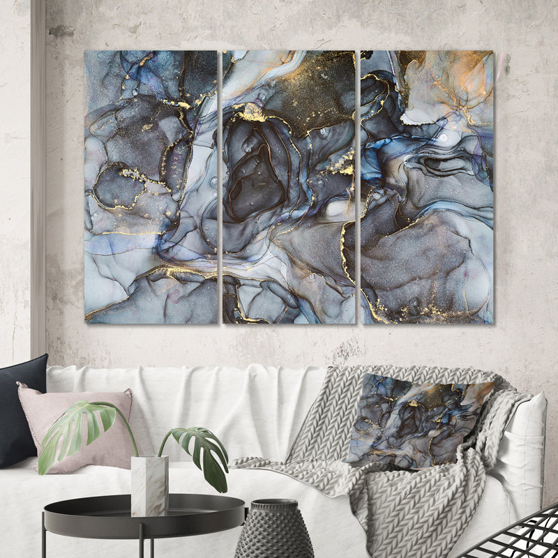 «Black Gold Infuse liquid Art II», reproduction d'art sur toile moderne, H 40 po x l 60 po x P 1 po