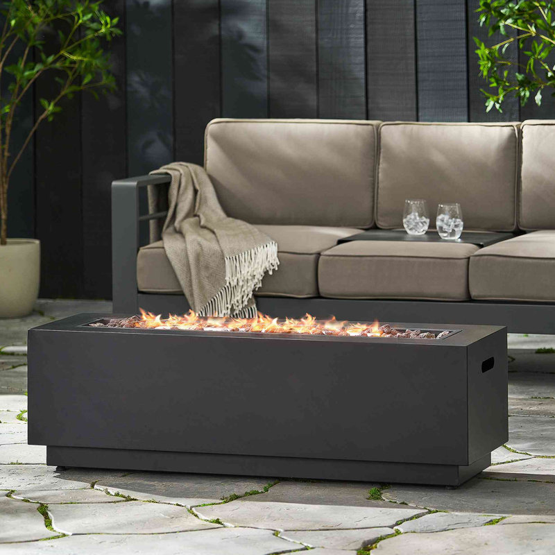 Foyer d'extérieur rectangulaire en fer - 50000 BTU (couvercle de réservoir non inclus), Gris foncé