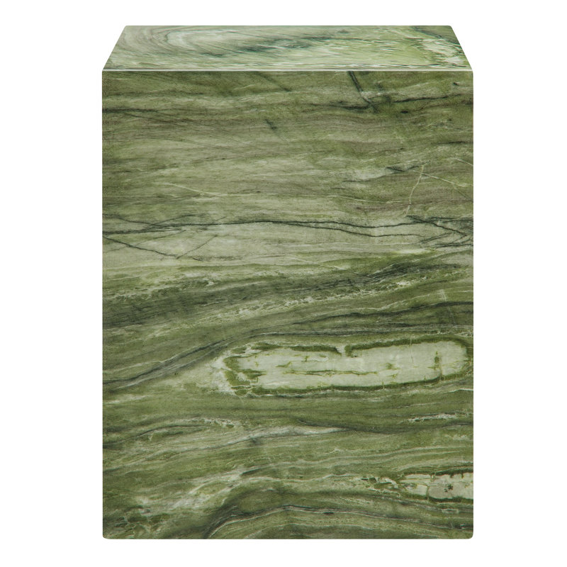 Jordana Square Plinth Indoor - Outdoor Patio Concrete Side Table, Green Marble