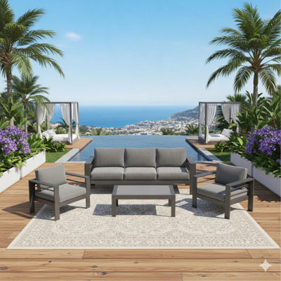 4-Piece Modern Aluminum Patio Conversation Set,  5-Seat Outdoor Sofa With  Thick Cushions & Coffee Table