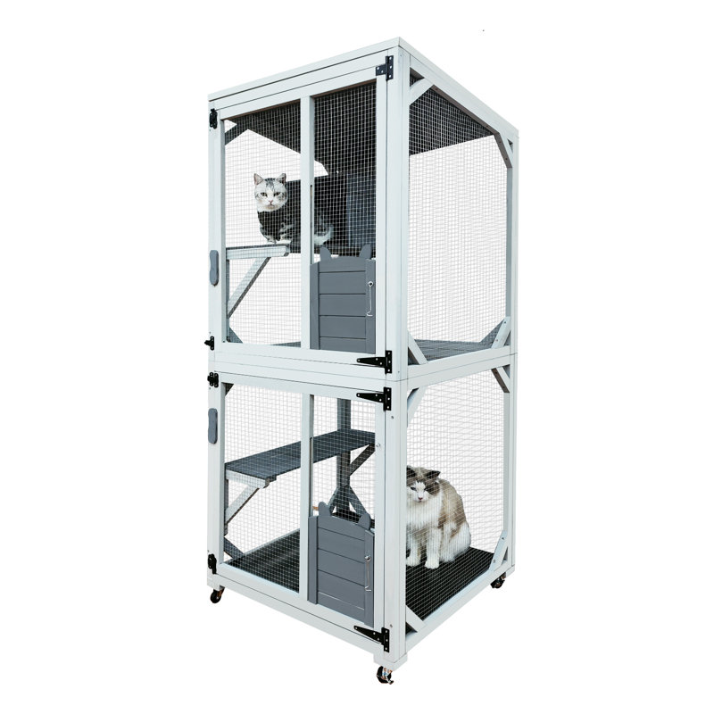 Abri pour chat en bois massif avec espace d'activité et maison de repos 4 couches