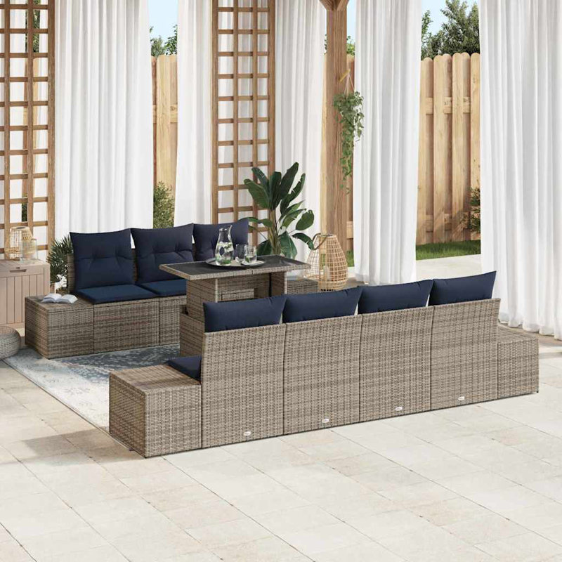  Ensemble de canapé de jardin 8 pièces gris et bleu marine 100 x 55 x 73 cm