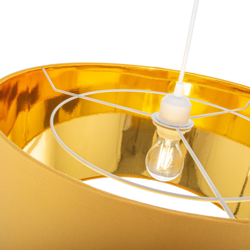 Contemporary Cotton Lamp/Light Shade with Shiny Paper Inner, Ochre, 20cm H x 30cm W x  30cm D