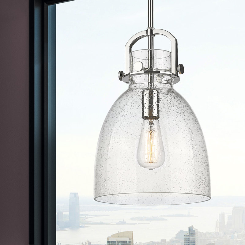 Luminaire suspendu 1 lumière Badillo, Grainé, Nickel poli, H 14,75 po x l 10 po x P 10 po