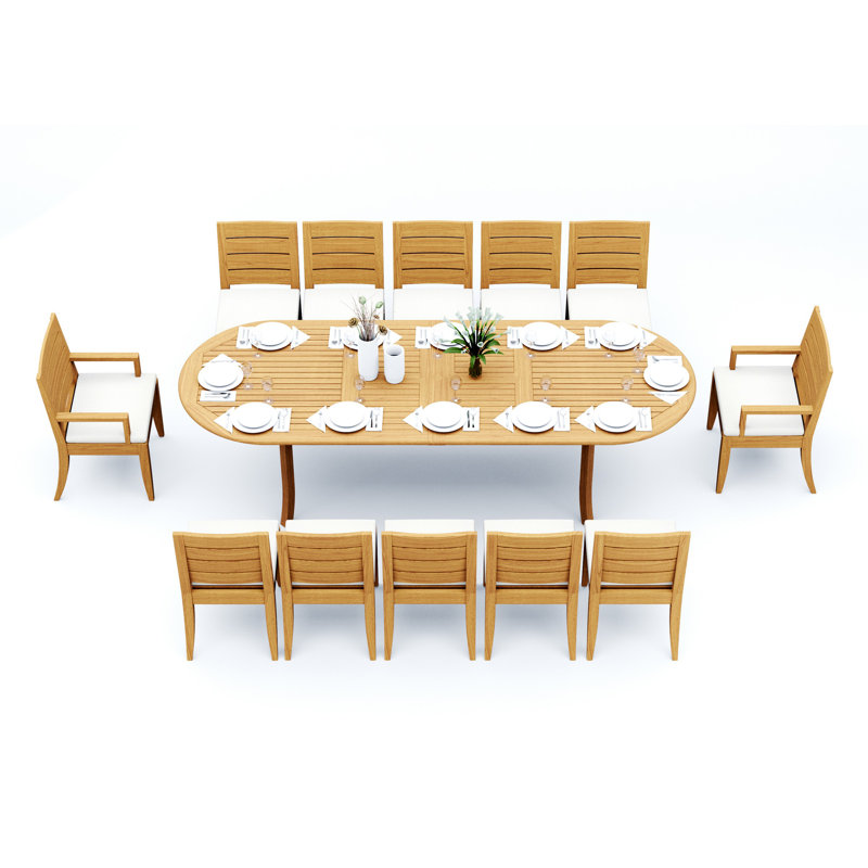 Atnas Outdoor Teak Dining Set, 118"L Oval, 12