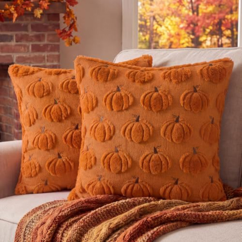 Ensemble de 2 coussins décoratifs d'automne orange 18 x 18