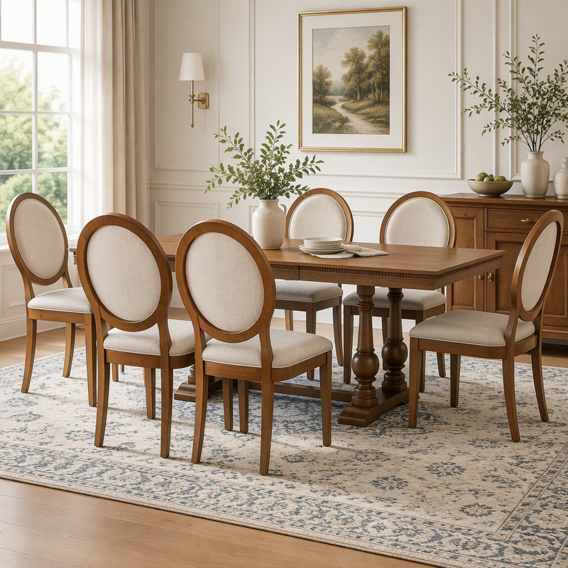 Ensemble de salle à manger extensible 7 pièces pour 6 personnes avec chaises rembourrées