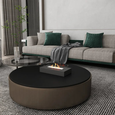 13.7 In. X 5.5 In. Bio-Ethanol Ventless Fireplace In Glass/Black Metal For Indoor/Outdoor, Smokeless Tabletop Fire Pit