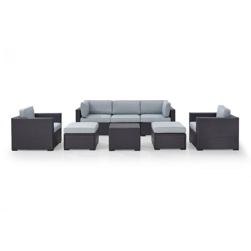 Ensemble de conversation modulaire en rotin de 7 pièces avec coussins Arbedella, Brume