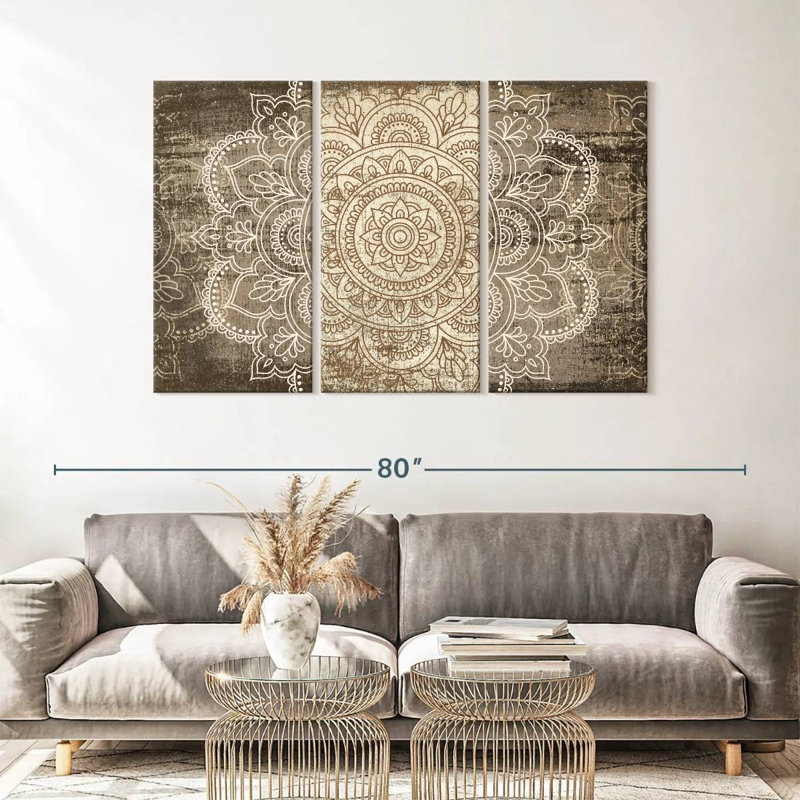Ensemble de 3 pièces mandala sur toile, H 36 po x l 57 po x P 1,25 po