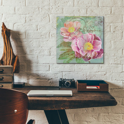  «Peony Garden 1» par Art Licensing Studio, art mural en verre acrylique, 12 po x 12 po