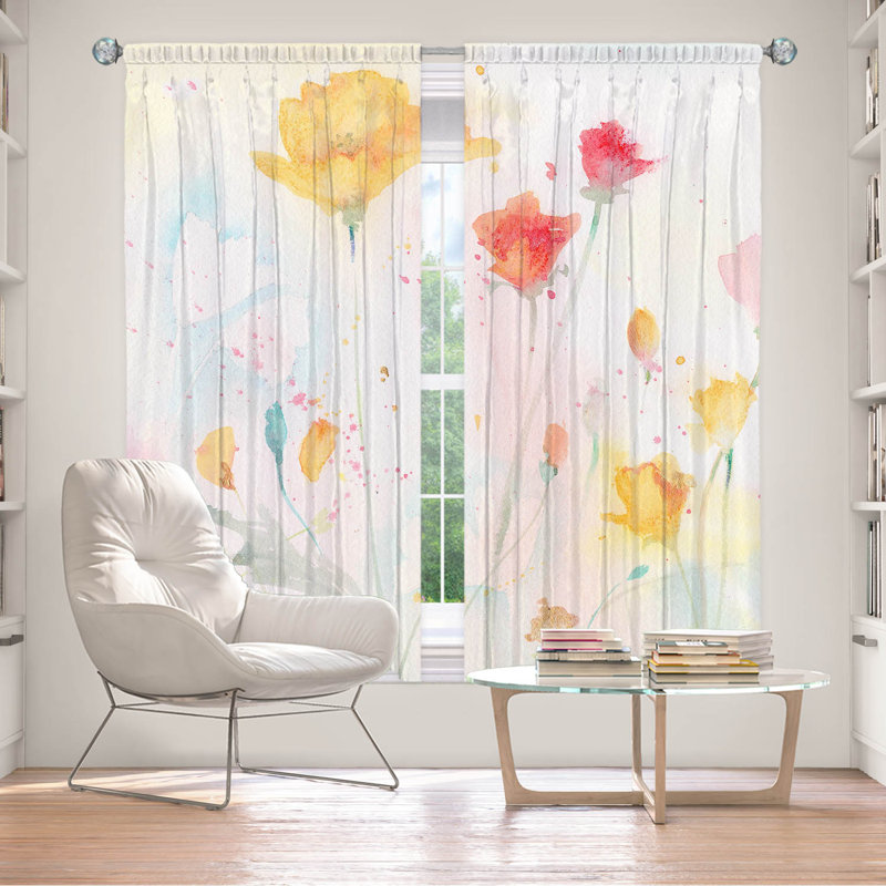 Lined Window Curtains 2-panel Set for Window Size by Sheila Golden - Poppy Festival, L 40 po x L 82 po