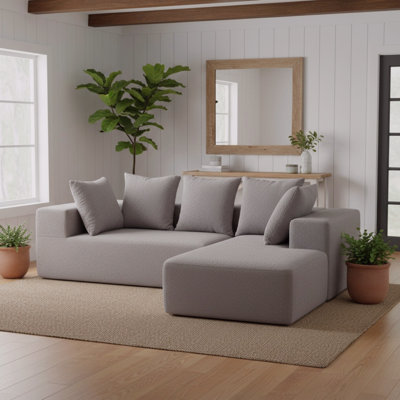 96.46'' Modern L-shaped Full Foam Compressed Plush Sofa Set With 5 Throw Pillows