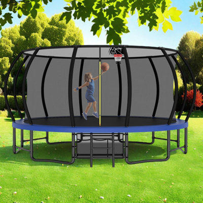15 Ft Recreational Trampoline With Basketball Hoop, Safety Enclosure, Ladder And Shoe Bag