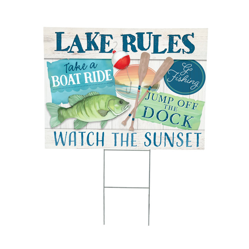 Enseigne de jardin côtière bleue Lake Rules, 24 po x 18 po
