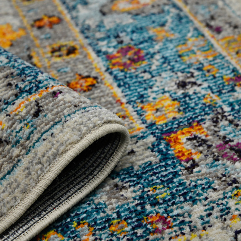 Blue and Orange Rectangular Reversible Synthetic Area Rug