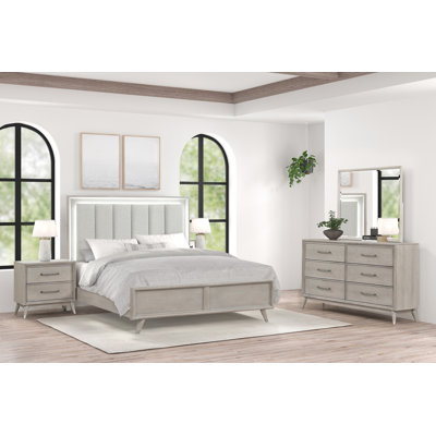 Haak 5-piece Bedroom Set With Touch Led Lighting, Gray Oak Finish by Wrought Studio