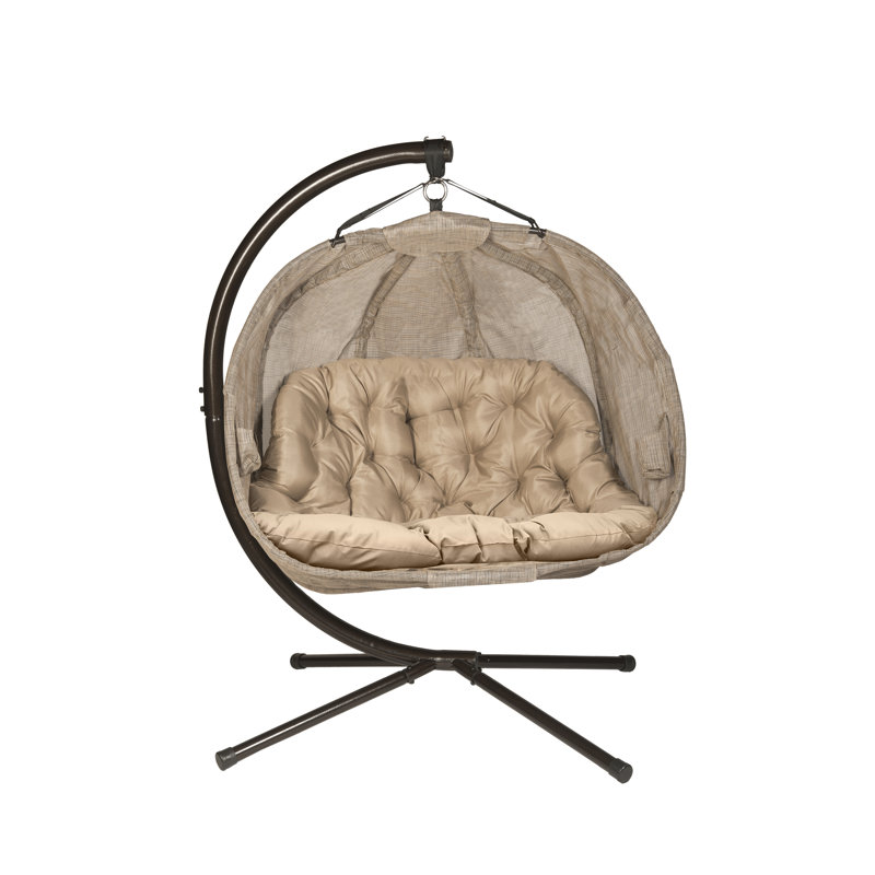 Bark Brown Hanging Pumpkin Chair with Cushions and Stand