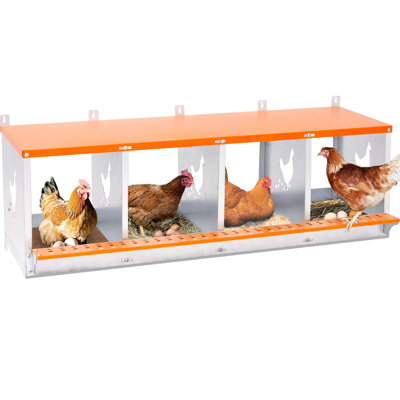 4 - Bay Orange Galvanized Steel Wall Mount Nest Box For And Ducks, Featuring Natural Coconut Fiber Pad, Ventilation, Easy Maintenance Assembly With Pad Ventilated Structure, Higher Egg Production
