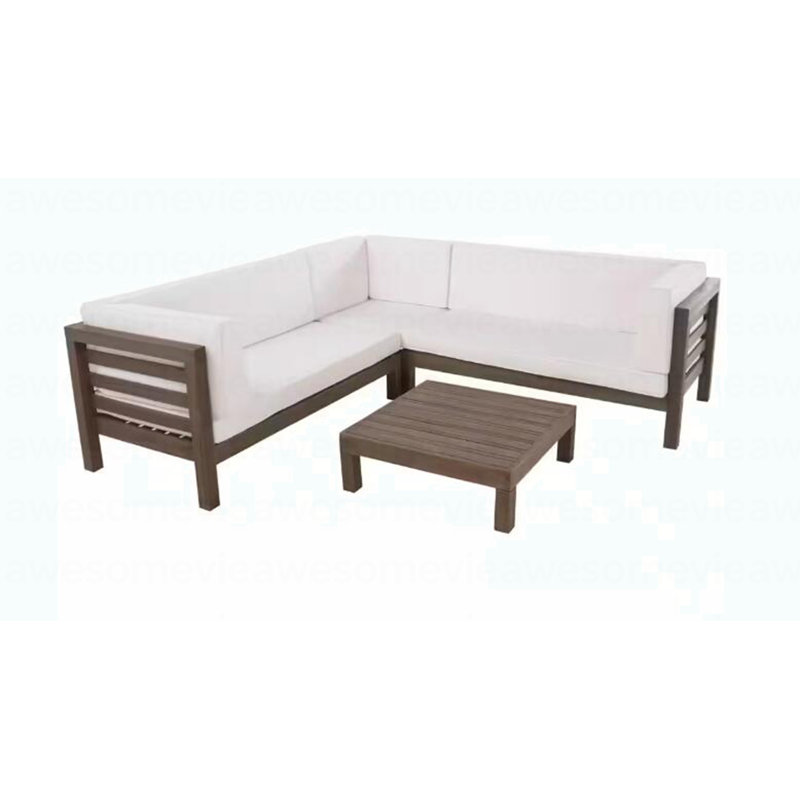 Ensemble modulaire d'extérieur en bois avec coussins, blanc