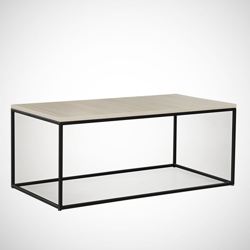 Modern Oak Coffee Table with Metal Legs, 37.4 x 16.9 x 17.0 inches | 100% Melamine Coated Particle Board, 0.7-inch Thickness | Industrial Style, Durable Electrostatic Powder Coated Legs, Perfect for Living Room & Office