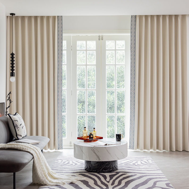 Annabelle Cotton Blend Blackout Curtain Panel Pair, 50" W x 108" L, Stone Ivory