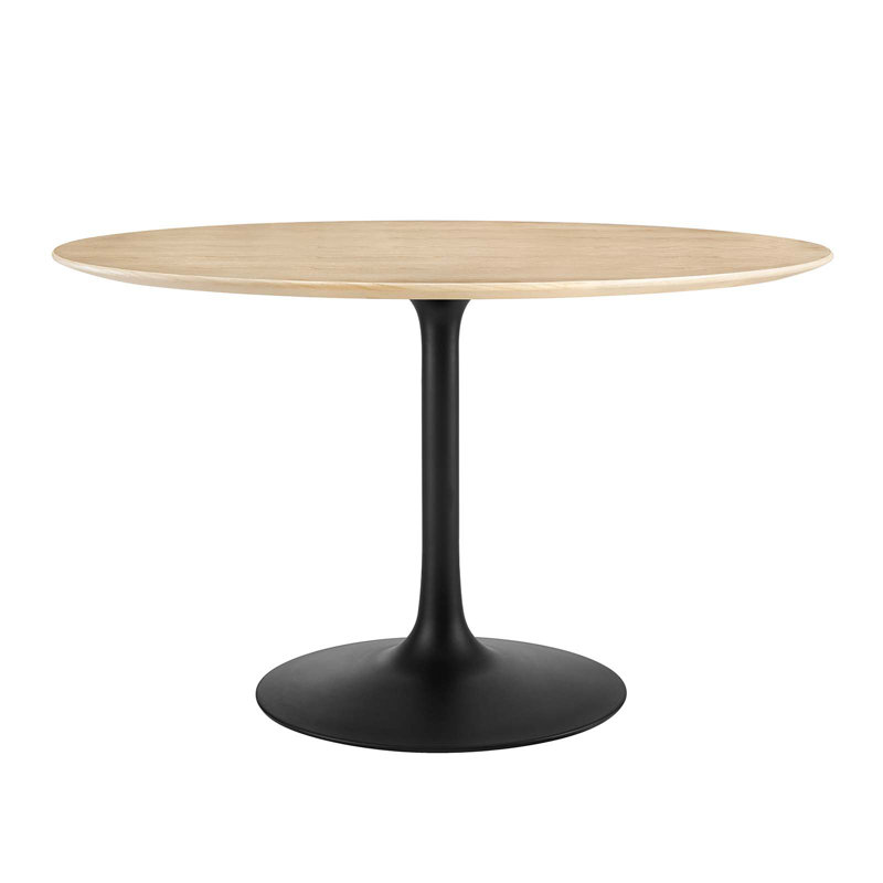 Lippa 36'' Natural Wood Round Dining Table with Black Pedestal Base