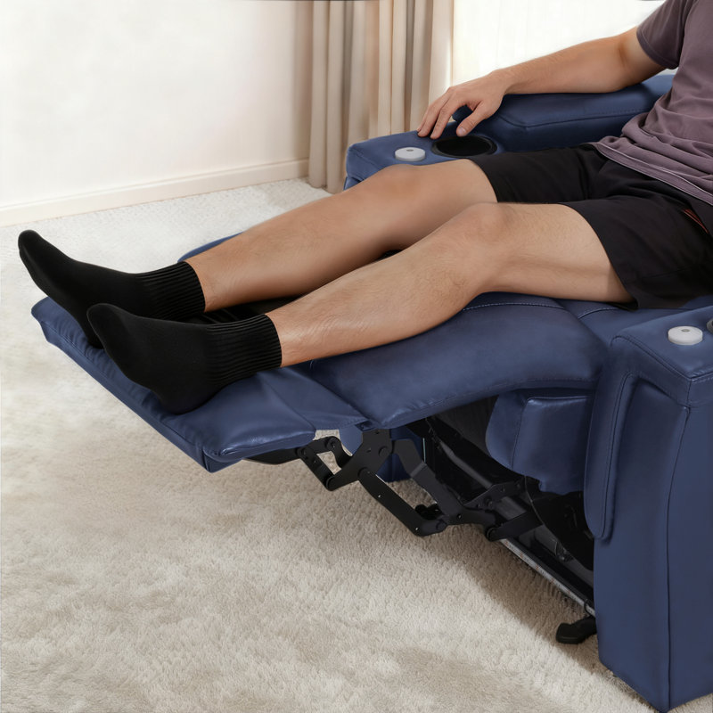 Power Reclining Home Theater Seating with Adjustable Headrest & Lumbar Support, Navy Blue