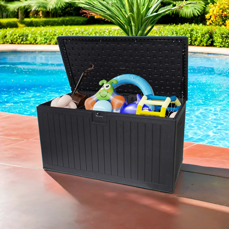 Resin Deck Box – Extra Large Waterproof Outdoor Storage With Lockable Lid For Patio Cushions, Pool Accessories, Garden Tools