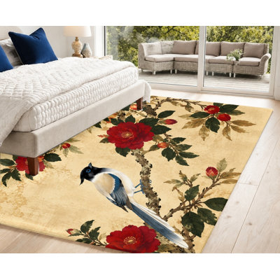 Tapis de style rétro, motif d'oiseaux et de fleurs, design artistique, tapis antidérapant, décoration intérieure élégante pour le salon, la chambre à coucher, le vestibule, la porte d'entrée, la cuisine, le balcon, appartement