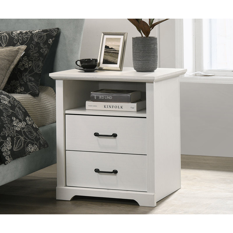 2-Drawer Nightstand, Bedside Table With USB Charging Ports, White