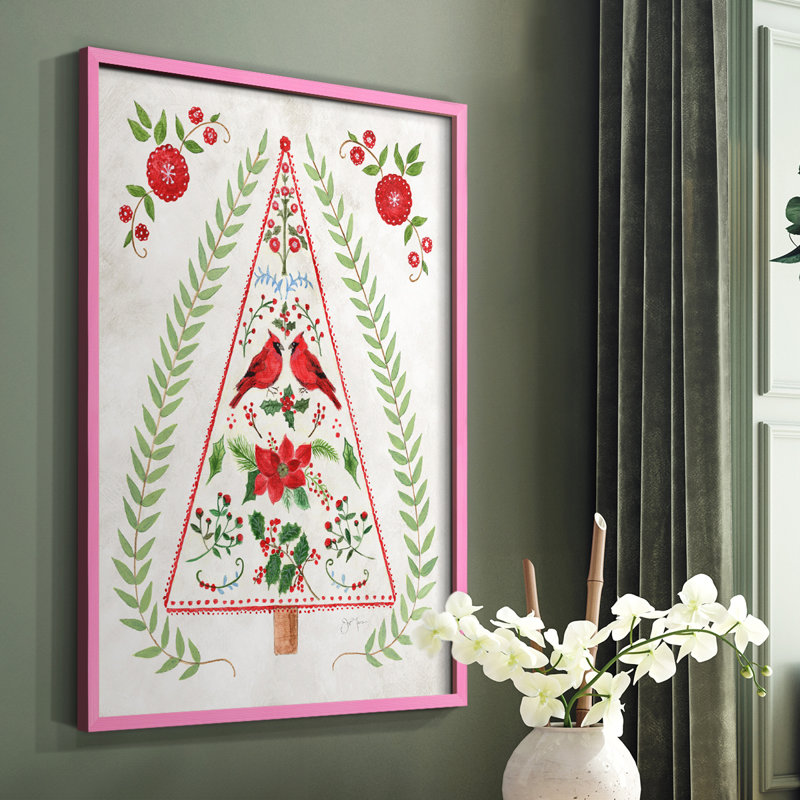 «Christmas Folk Tree», reproduction encadrée - bois massif, Cadre photo rose simple, H 10 po x l 8 po