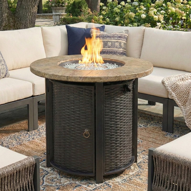 Foyer de table rond au propane 30 pouces avec plateau en faux grain de bois 50 000 BTU