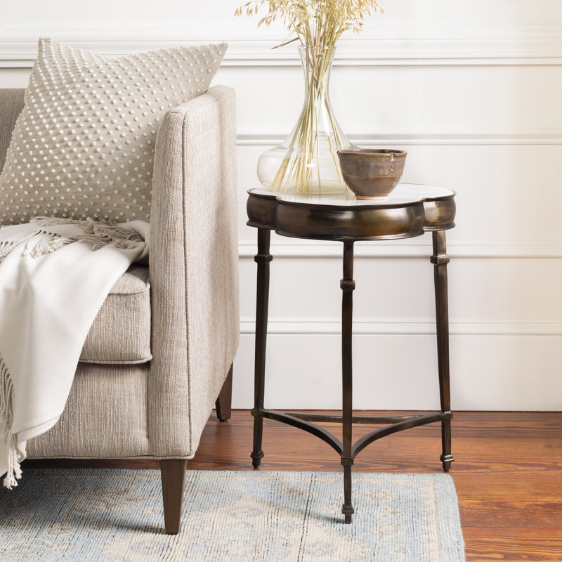 Plattekill Genuine Marble 3 Legs End Table