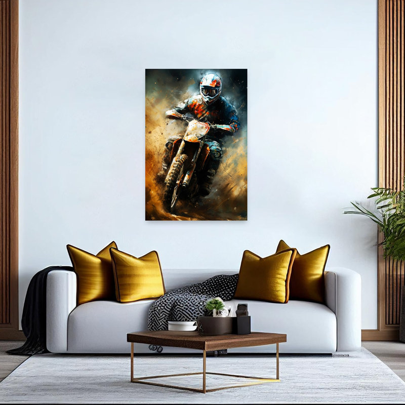 Motocross Speed Art, art mural contemporain abstrait, 60" H x 40" W