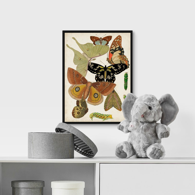 Décoration murale pour enfants papillons, H 36 po x l 12 po x P 1,2 po, Cadre pour toile flottant noir