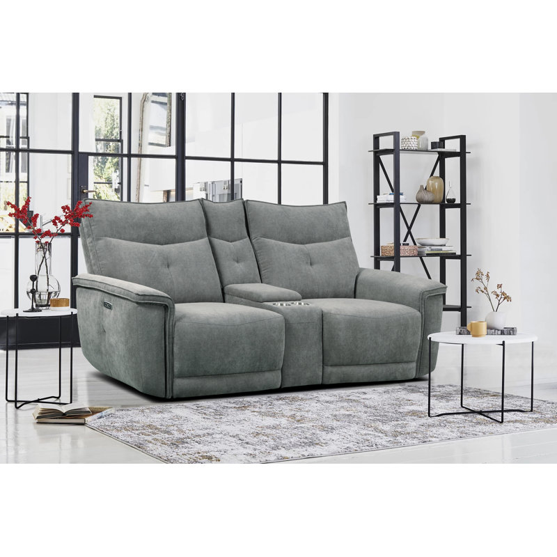 Causeuse inclinable électrique 92,5 po avec console et ports USB, Mélange de polyester gris foncé