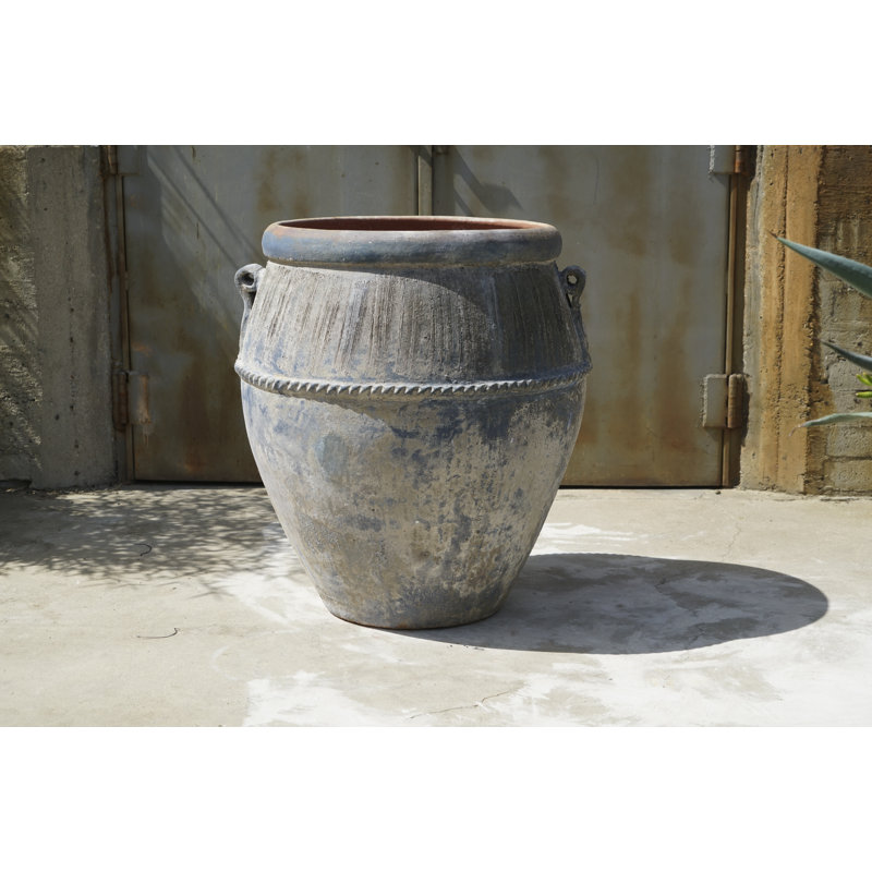 Pot de fleurs en grès extra large de style nigérian - Intérieur/Extérieur, Vert-de-gris