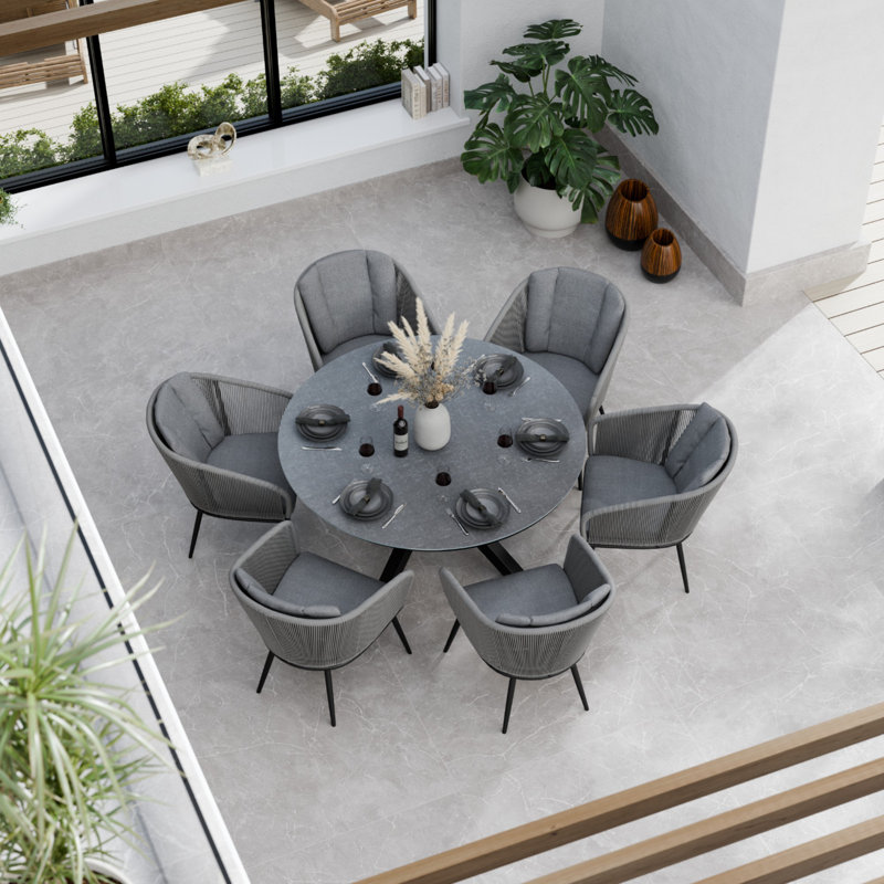 Aspen 6 seater 150cm round dining set with rope chairs 