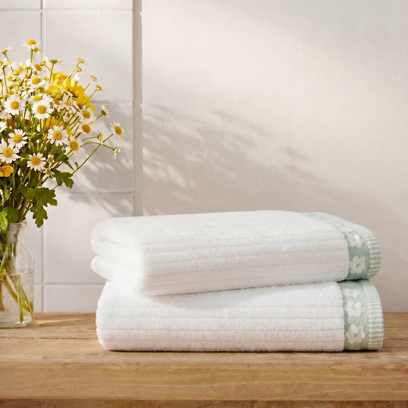 Intelligent Design Flora Rib Green 100% 500 GSM Cotton 2-Piece Bath Towel Set, Green