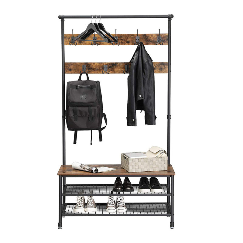 Alora Hall Tree 100cm Wide with Bench and Shoe Storage, Rustic Brown/Black