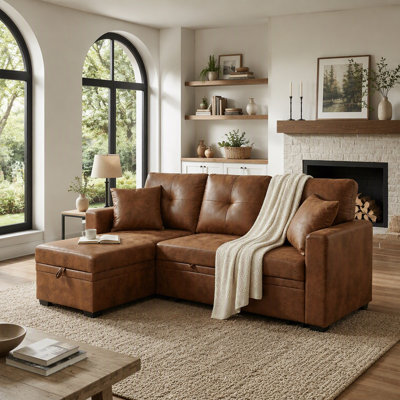Canapé-lit, canapé modulaire avec lit escamotable, méridienne réversible, canapé modulaire avec rangement, tissu respirant léger, solution pour petit espace, canapé-lit convertible, mobilier de salon, canapé en L