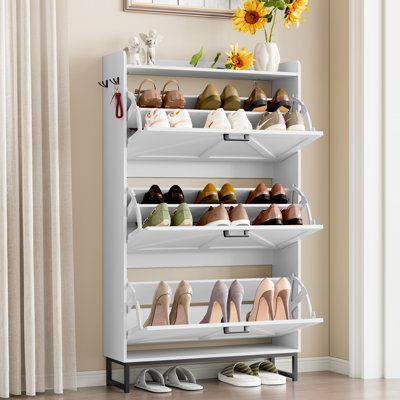 3-Tier Flip-Top Safety Shoe Cabinet with Anti-Tip Mechanism—Essential Entryway Storage Solution