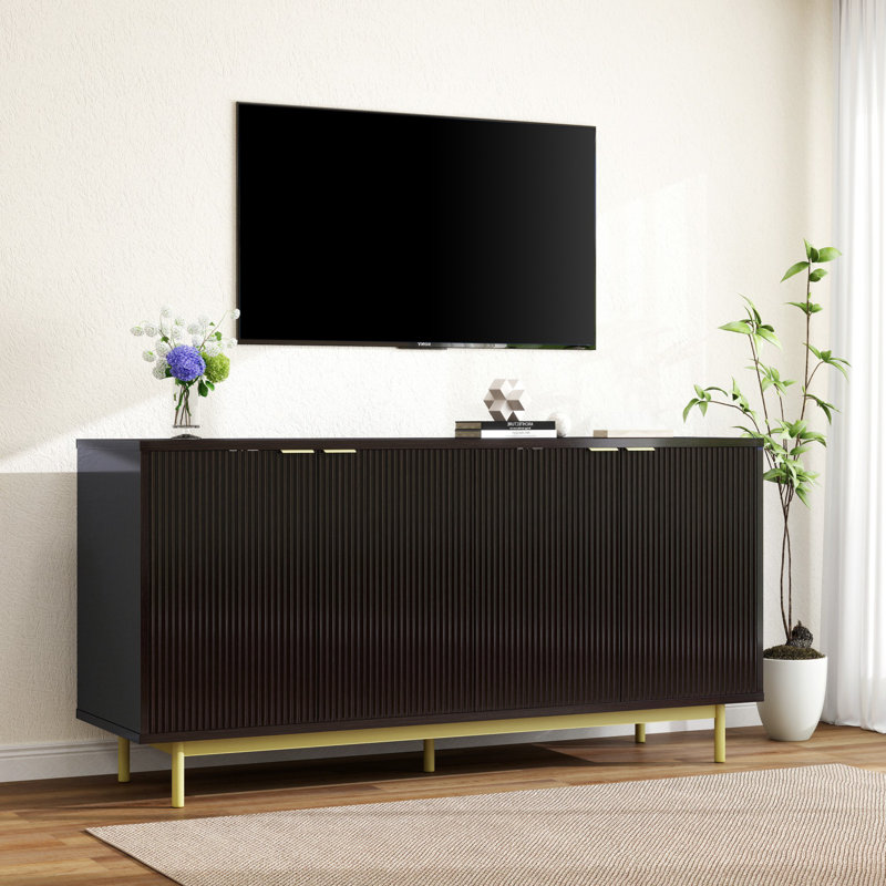 Buffet à 4 portes avec rangement Latitude Run® 58 po, Noir et or