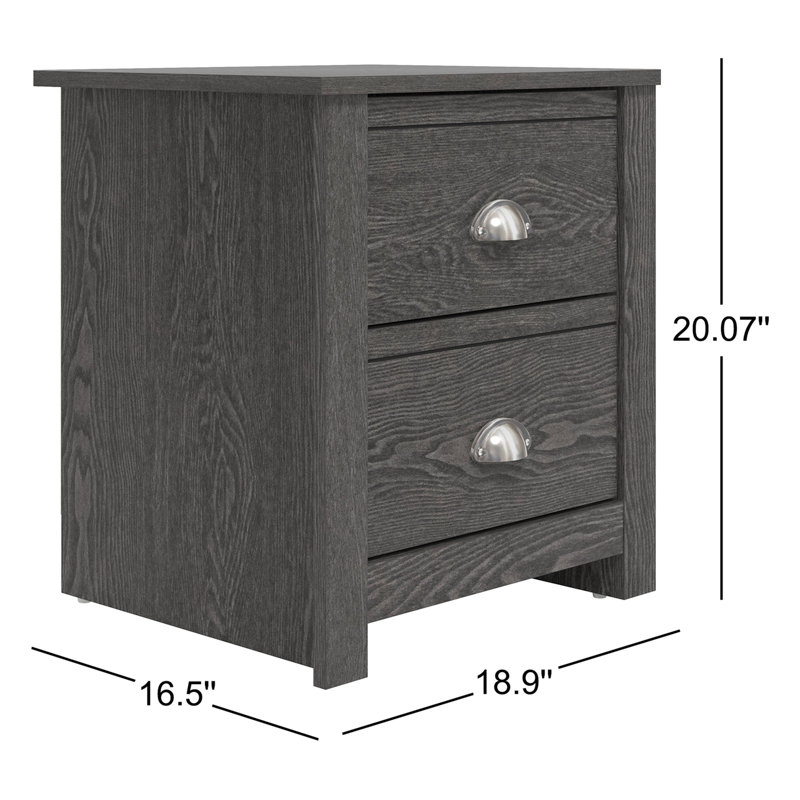 Blessinger 20.07'' Tall 2 Drawer Nightstand, Dark Gray Oak