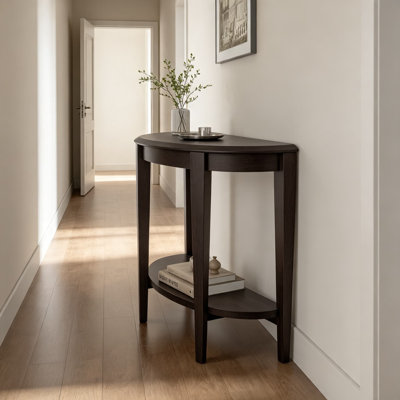 Console Payne Modern avec demi-lune et tablette de rangement, mobilier d'entrée de salon, couloir, entrée, petits espaces, cappuccino