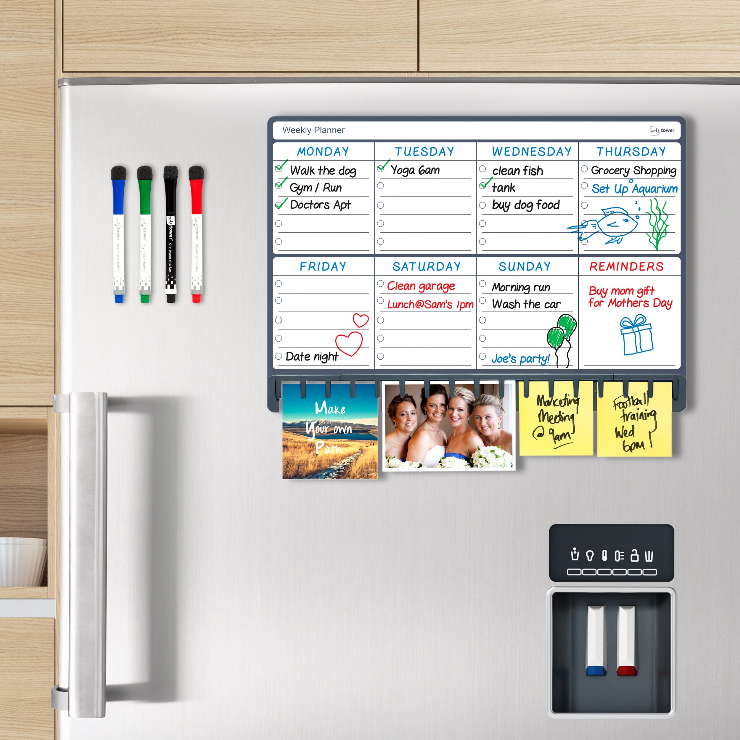 Calendrier mensuel hebdomadaire magnétique acrylique pour réfrigérateur  avec O7