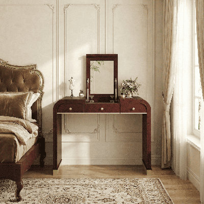 Classic Wood 3-in-1 Vanity Desk with Flip Mirror – 2 Drawers & Built-In Storage Space