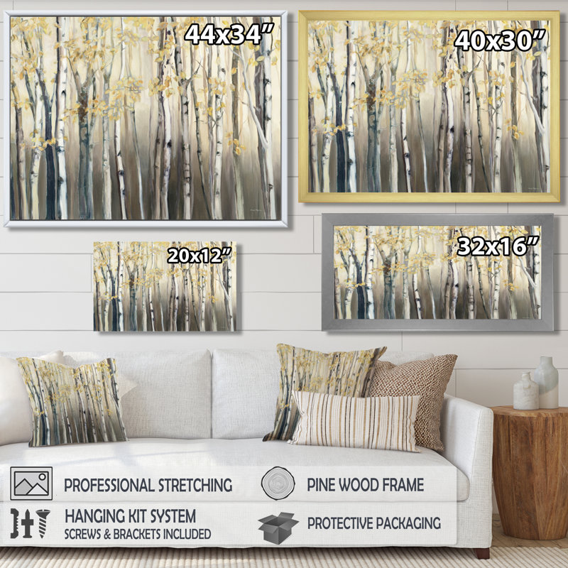 Forêt de bouleaux, art mural, impression de paysage de forêt dorée - Forêt de bouleaux dorés I, H 16 po x l 32 po