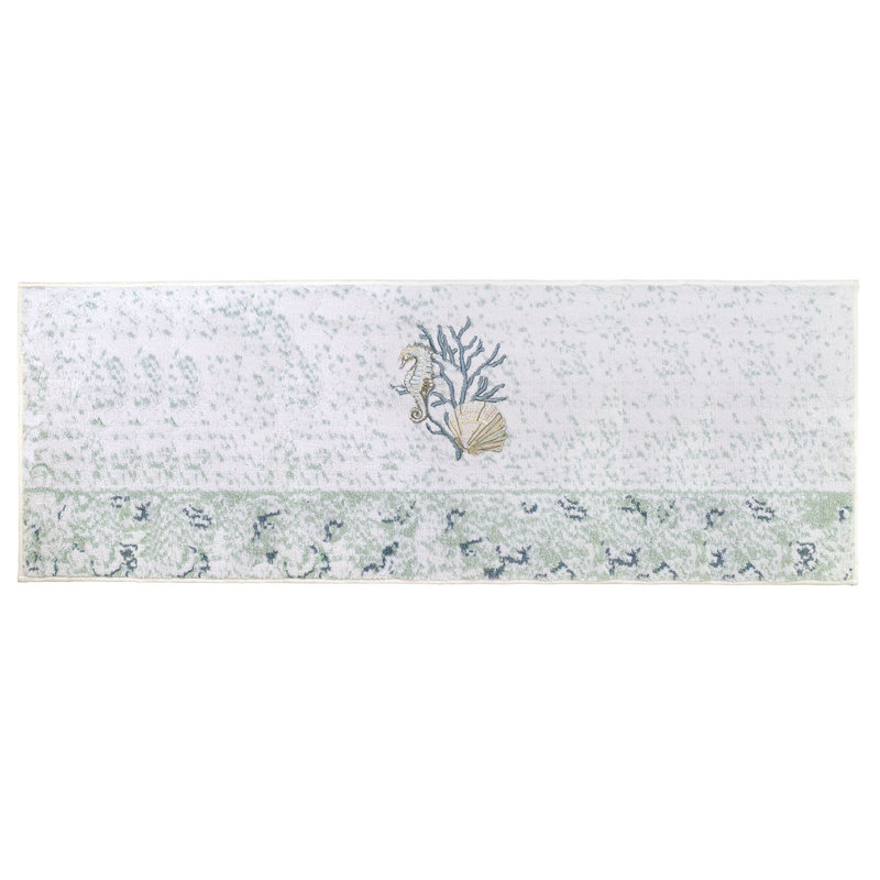 Coastal Terrazzo Cotton Bath Rug with Aqua Border